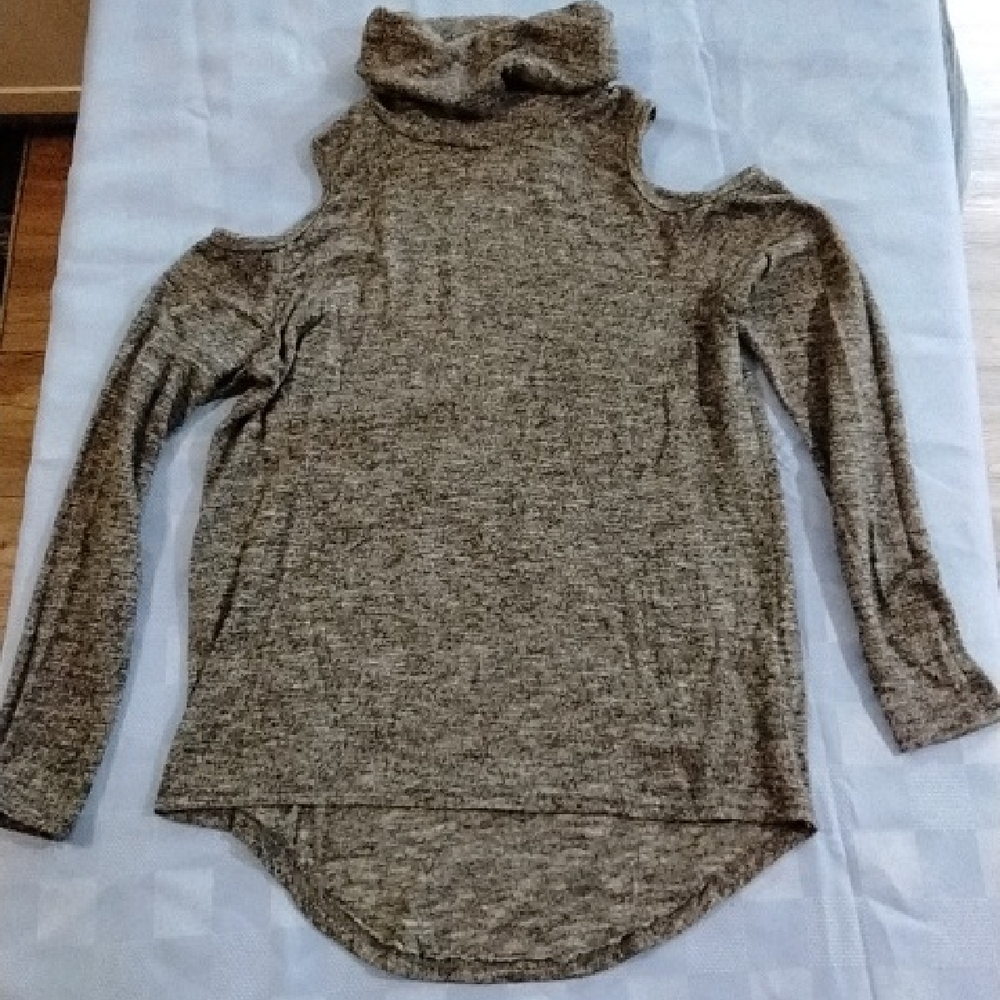 Poof! Brown Cowl Neck Sweater with High-Low Hem